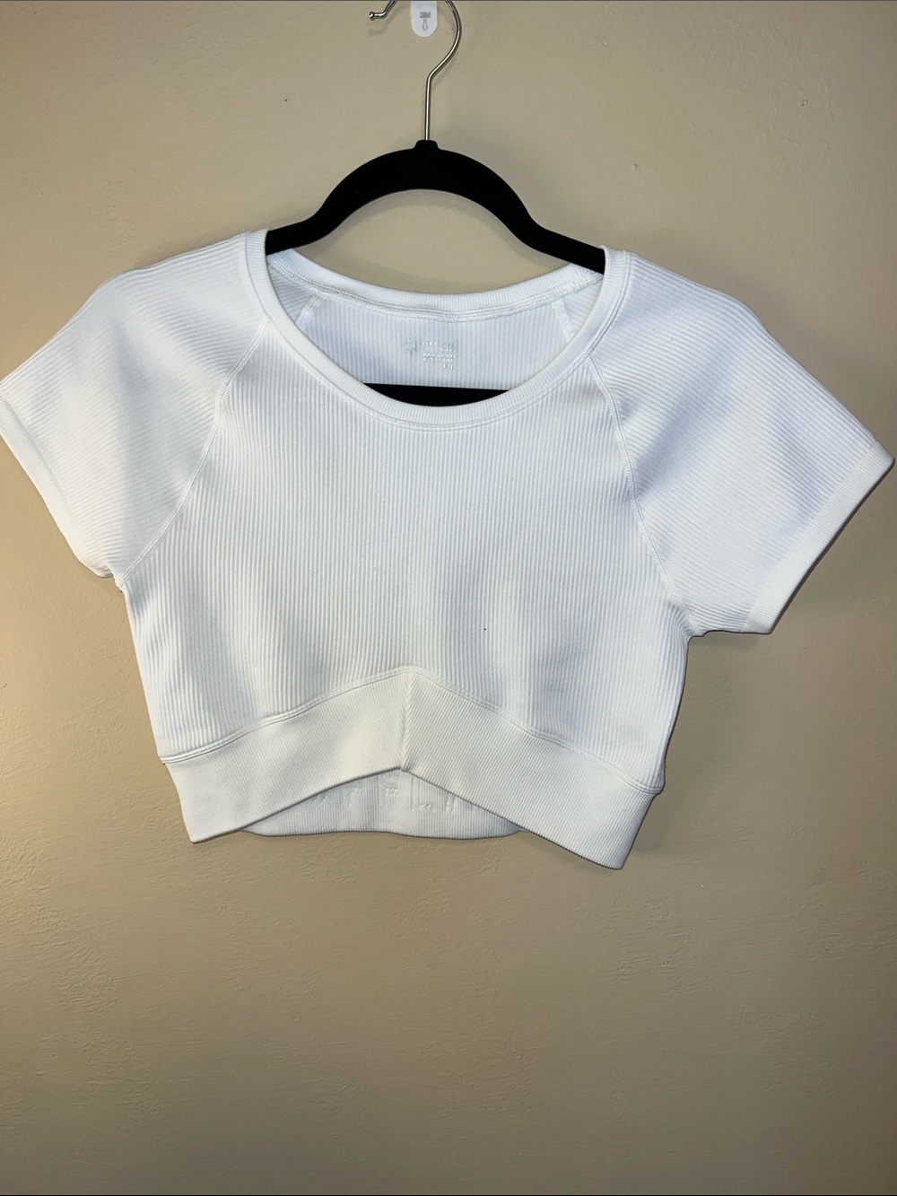 OFFLINE by Aerie Cropped Ribbed White Cap-Sleeve Top